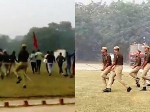 Полицейским в Индии пришлось скакать на учениях на палках вместо лошадей