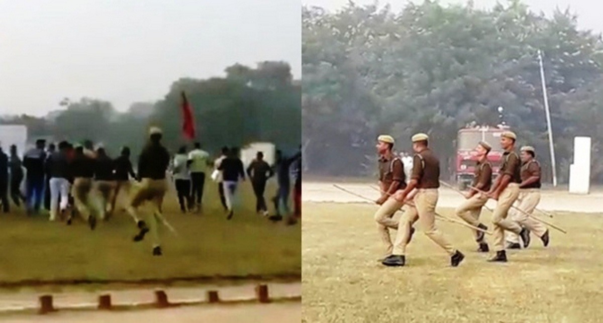 Полицейским в Индии пришлось скакать на учениях на палках вместо лошадей