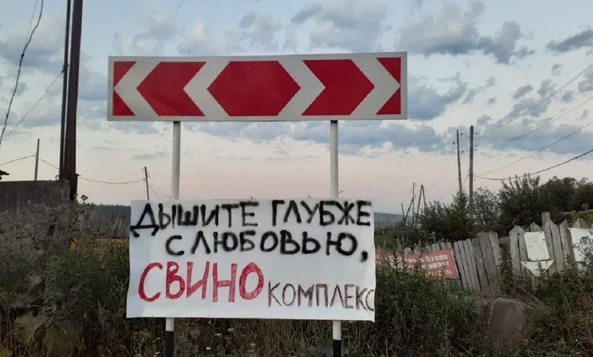 «Младший брат Хабаровска». Жители Полевского развесили по городу плакаты с критикой свинокомплекса и мэра