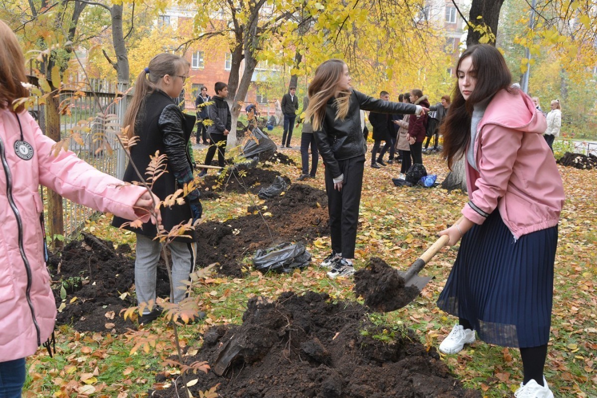 Челябинские школьники посадили молодые дубки в «Лесу Победы»