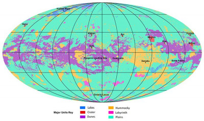 Первая карта Титана (NASA/JPL-Caltech/ASU)