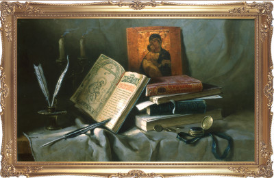 Старые книги из челябинской библиотеке на картине Игоря Белковского